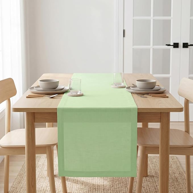 Solino Home 100% Linen Table Runner Pastel Green Woven, Fete 14 x 60 in | Table - Image 2