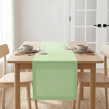 Solino Home 100% Linen Table Runner Pastel Green Woven, Fete 14 x 60 in | Table - Image 2
