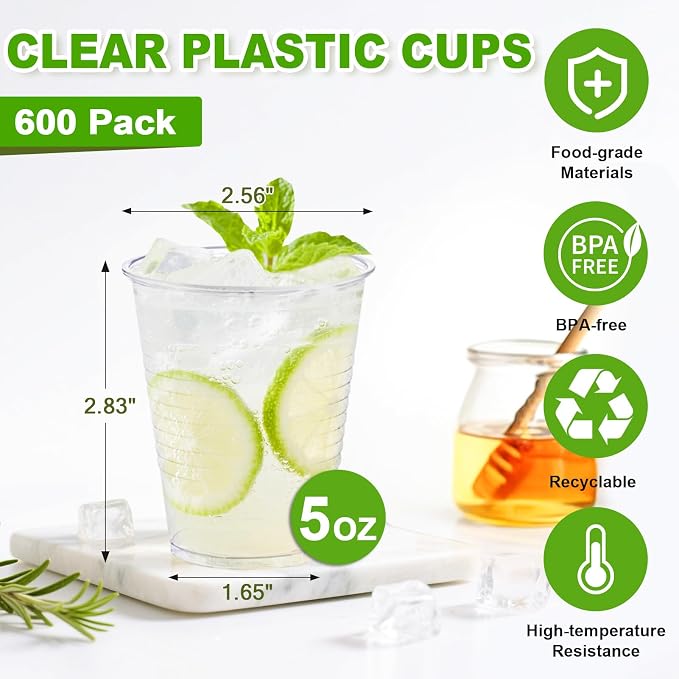 SIUQ 600 Pack 5 oz Clear Plastic Cups, Small Disposable Bathroom Cups | Mini Cup - Image 2