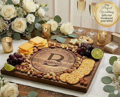 Wedding Gifts or Gifts for Anniversary Couples Custom Cutting Board – Personalized Wedding Gift with Names & Date – Handmade in USA, (Wood Coasters, Display Stand & Gift Wrap options)