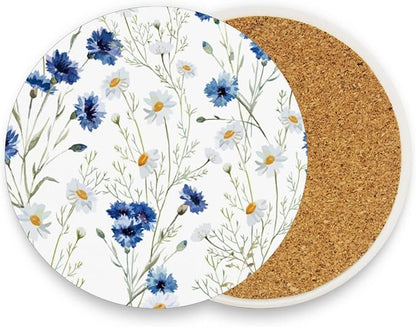 Coasters for Drinks Cup Coasters for Coffee Table Desk Cup Mat Cork Backing for Coasters Round Home Decor Daisy