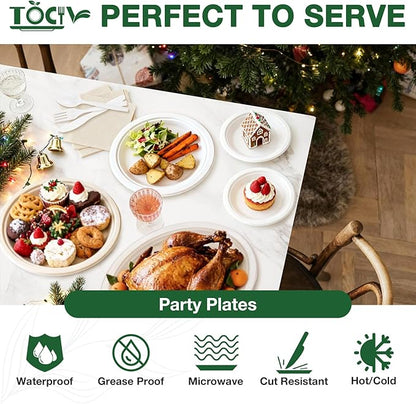 Compostable Paper Plates 250 Count 9in & 6in Disposable Dinner Dessert Salad Plates Heavy Duty Party Supplies for Birthday Holiday White