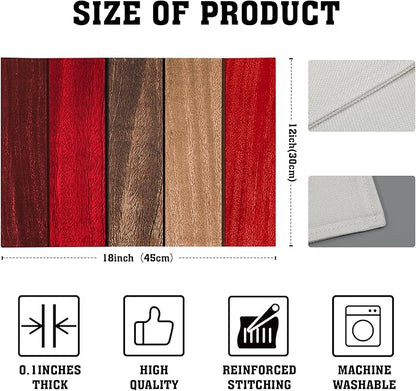 Giwawa Rustic Wood Placemats Set of 4- Retro Red Brown Wooden Board Linen Place Mat 12x18 Inch- Farmhouse Country Style Washable Heat Resistant Table Mats for Kitchen Dining Cabin Decor