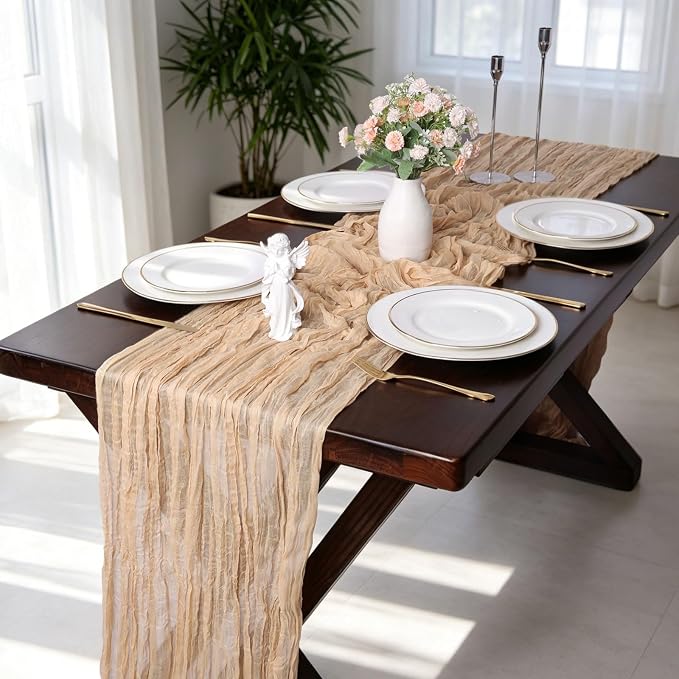 13.3FT Long Sand Cheesecloth Table Runner Boho Table Runner Transparent Rustic - Image 7