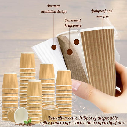 200 Pcs 4oz Paper Espresso Cups Ripple Wall Hot Cups - Image 7