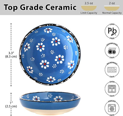 Ceramic Small Dipping Bowls Set of 6, 2.5 Oz Soy Sauce Dish, Handmade Charcuterie, Colorful Pinch, Dishwasher & Microwave Safe Sauce, Mini Bowls