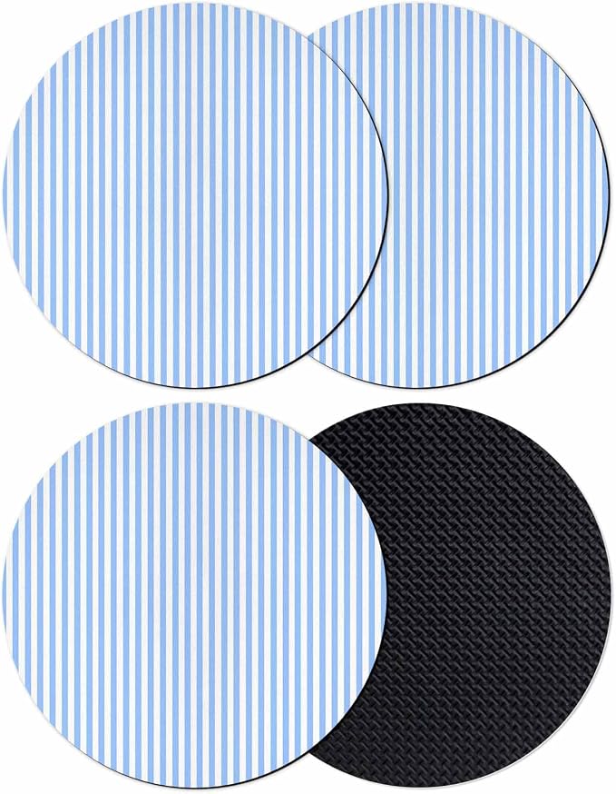 Blue White Stripe Coasters Set of 4, Modern Minimalist Geometric Striped Soft by PIEPLE