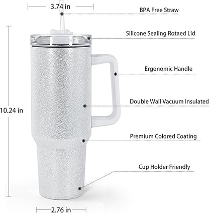 40oz Sublimation Tumblers with Handle Lid Straw 20 Pack Stainless Steel Insulated Tumblers Blanks Water Bottle Travel Cups for Party Home Driving Office