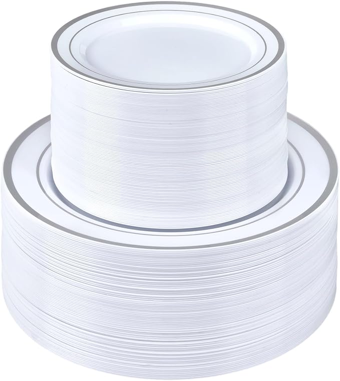 BESTSTAR 200PCS Silver Plastic Plates Set | 100 10.25 inch Dinner Plates and by BESTSTAR