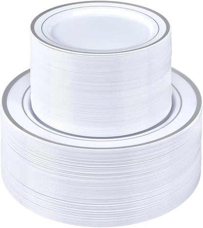 BESTSTAR 200PCS Silver Plastic Plates Set | 100 10.25 inch Dinner Plates and by BESTSTAR