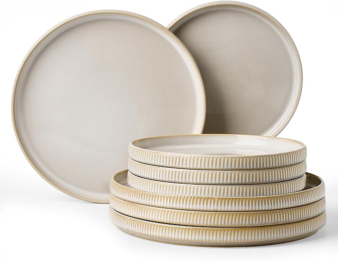 Ceramic Dinnerware Set for 4, 8-Piece Flat Dinner Plates and Salad Plates | by FamiwarePremium