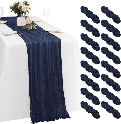 16 Pack Navy Blue Cheesecloth Table Runners 20x120 Inch Gauze Table Runner by Yorcari