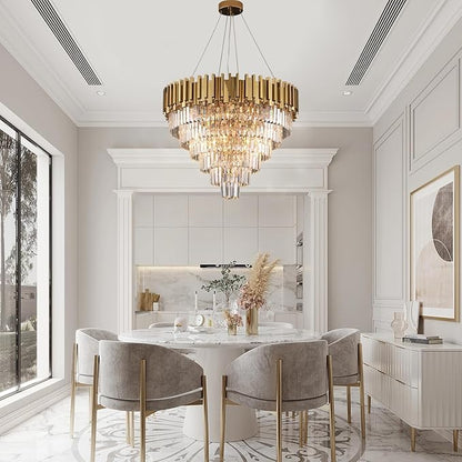 Modern Crystal Chandelier for Living Dining Room Entryway Gold Round W31.5