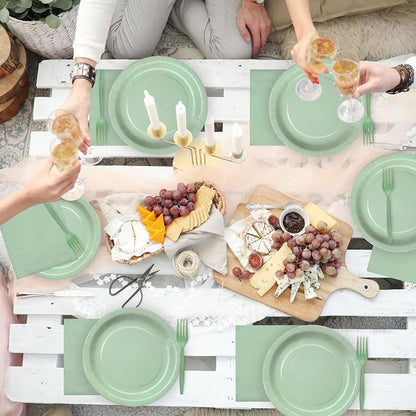 96 Pieces Sage Green Tableware Party Supplies - Image 6