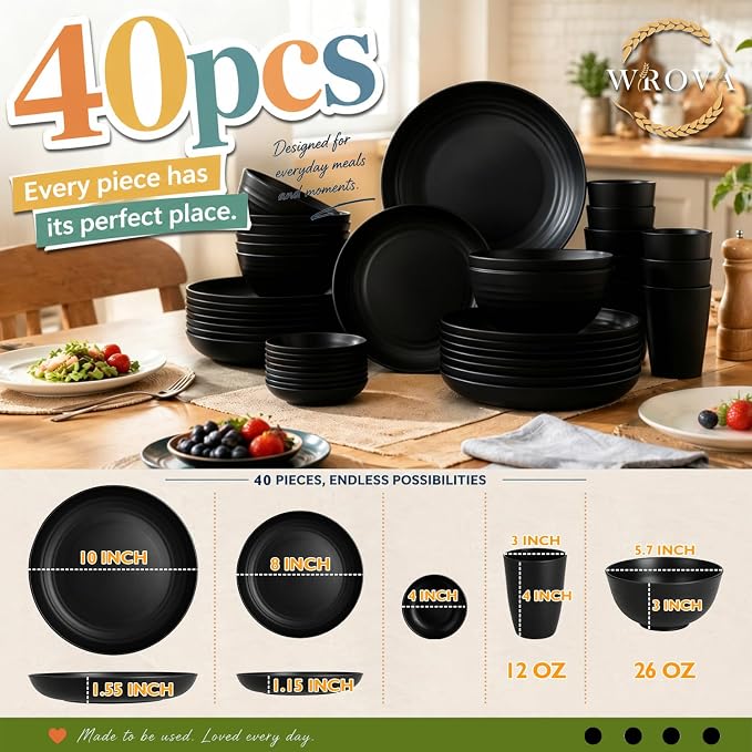 Wheat Straw Dinnerware Sets 40PCS, Microwave Safe Dinnerware Sets, Dinner - Image 2