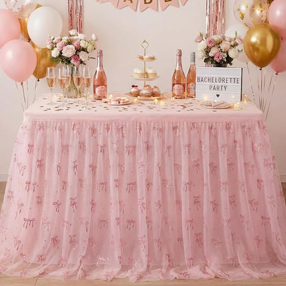 4 Pcs Pink Bow Table Runners 29 x 70 Inch Pink Tulle Lace Table Runner Coquette - Image 4