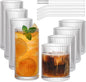 Set of 8 Vintage Ribbed Glassware, 4 Highball Glasses 12 oz, 4 Rocks Drinking by AUFXKOO
