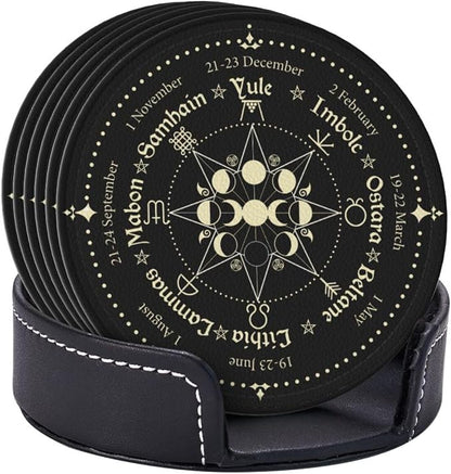 Mystic Witchy Leather Drinks Coasters - Image 3