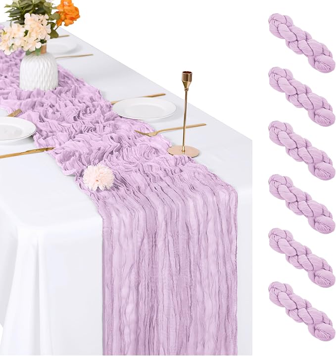6 Pack Lavender Cheesecloth Table Runner, 17 x 108 inch, Semi Sheer Boho Cheese by ACSUIT