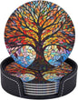 Drink Coasters with Holder Stand Set of 6, Tree of Life Stained Glass Pu by Unknown