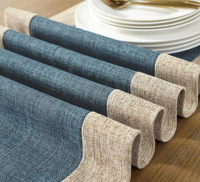 Rustic Table Runner with Fringe 15 x 108 Inches Long Blue | Natural Elegant - Image 4