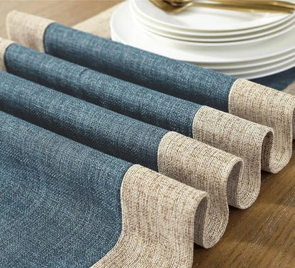 Rustic Table Runner with Fringe 15 x 108 Inches Long Blue | Natural Elegant - Image 4