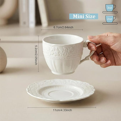 3 oz Espresso Cups Set of 6, Bone China Small Espresso Coffee Cups & Saucers Set - Image 2