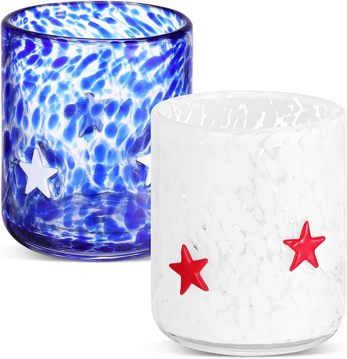 SiliFine 2 Pcs Patriotic Star Icon Juice Glasses - 14oz 250th Anniversary by SiliFine