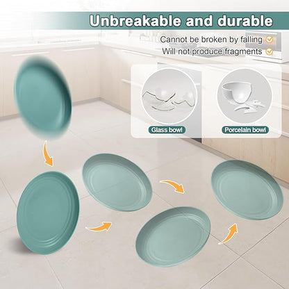 12 Pcs Unbreakable Deep Dessert Plates Set, 8 inch Reusable Plastic Wheat Straw Plates, Microwave and Dishwasher Safe Plate for Kitchen, Lightweight Plate for Dessert, BPA Free, 4 Colors