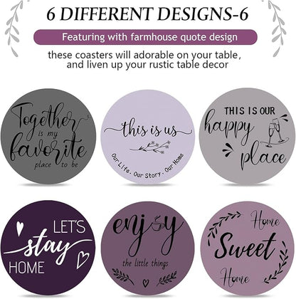 Queekay Coasters Set of 6 House Warming Gifts New Home Wooden Farmhouse Drink - Image 4