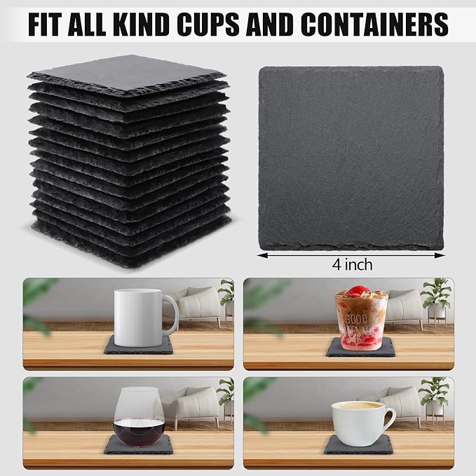 VIBRATITE 60 Pack 4 Inch Square Black Slate Drink Coasters | Laser Engraving - Image 2