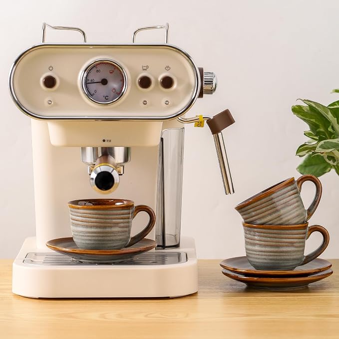 Hasense Espresso Cups with Saucers, 4 oz Small Ceramic Espresso Coffee Mugs Set - Image 4