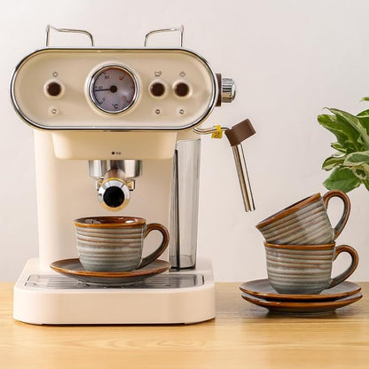 Hasense Espresso Cups with Saucers, 4 oz Small Ceramic Espresso Coffee Mugs Set - Image 4