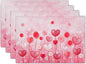 Giwawa Valentines Day Placemats Set of 4 12x18 Inch Red Love Hearts Flower Floral Decorative Place Mat Linen Heat Resistant Washable Table Mats for Kitchen Dining Holiday Wedding Anniversary