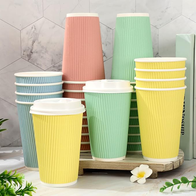 Whaline 100 Pcs Pastel Color Disposable Coffee Cups - Image 4
