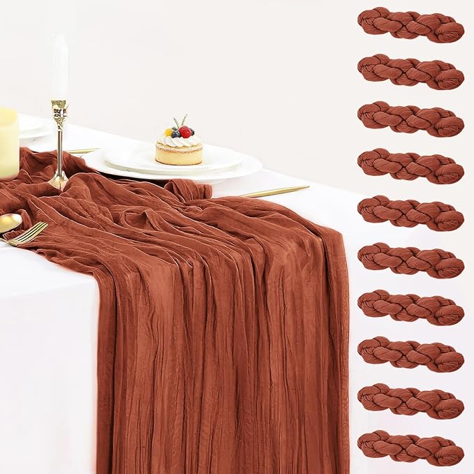 10 Pack Terracotta Cheesecloth Table Runners 35x120 Inch, 10FT Rustic Burnt by BlueTopCoLtd