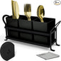 Cutlery Holder with Drain Holes, Silverware Caddy for Party Countertop, 3pcs Bins Set Utensil Holders for Spoon and Fork, Black