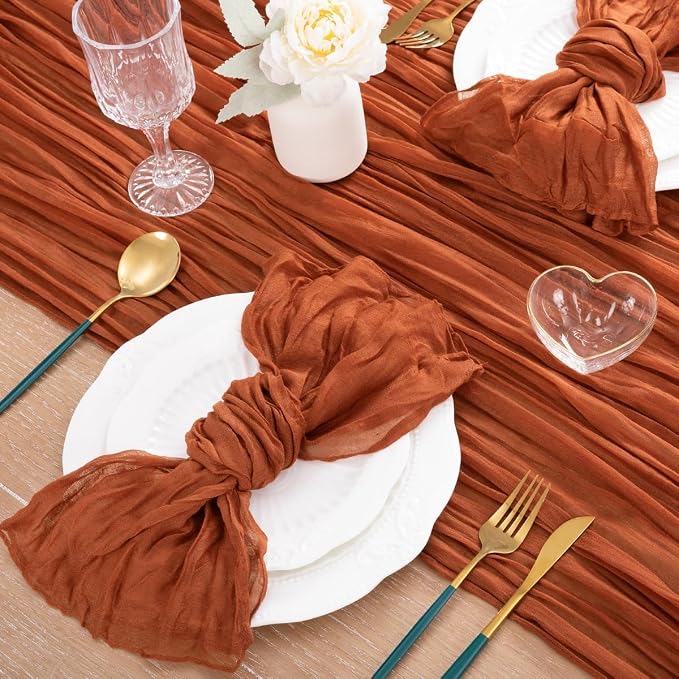 8 Pack Cheesecloth Terracotta Table Runner 10ft Rustic Gauze Decor | - Image 5