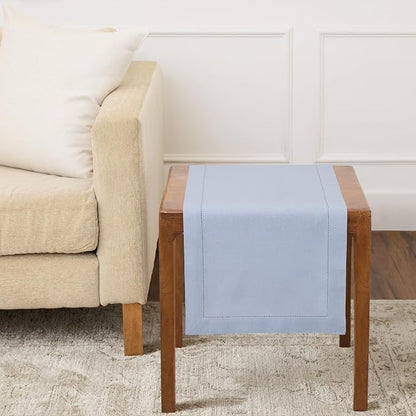 Solino Home 100% Pure Linen Table Runner Sky Blue Hemstitch, 14 x 36 in | by SolinoHome