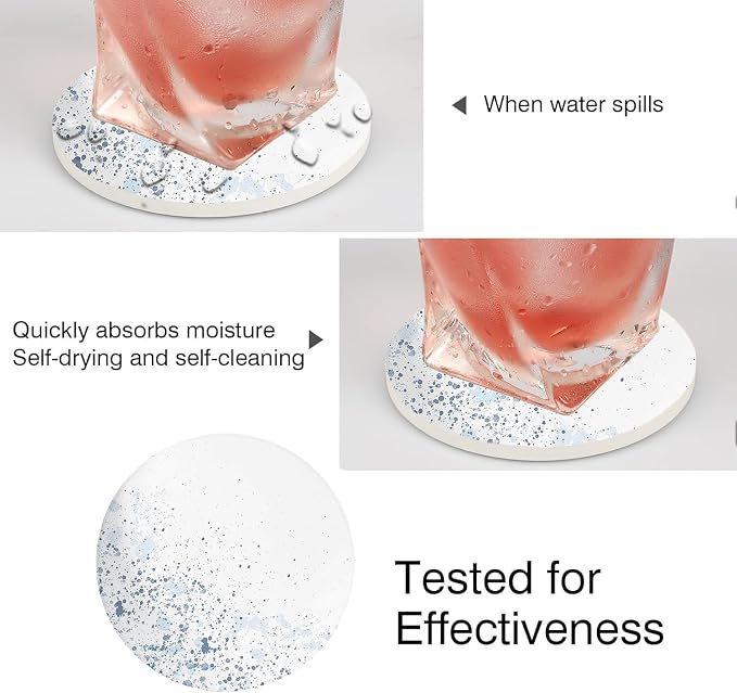 Drink Stone Coasters Set of 2 -Round Marble Style Desk Coasters - Image 4