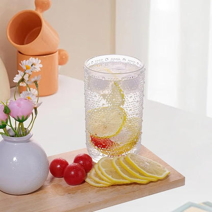 Set of 6 Hobnail Drinking Glasses, 15 oz Clear, Vintage Glass Cups, Textured - Image 5