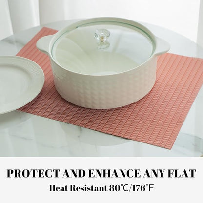 Placemats Set of 4 Vinyl/Plastic Woven Place Mats for Kitchen Table Indoor/Outdoor Washable Placemat Wipeable Dining Table Mats (Red Stripes,4)