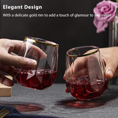Oojami 40 Pack Disposable Plastic Wine Glasses 12oz Gold Rim - Image 7