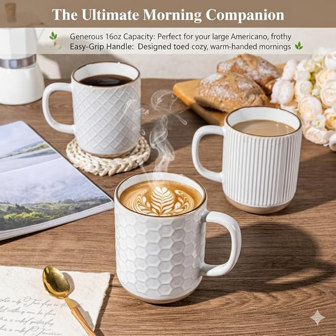 GBhome Coffee Mugs Set of 6, 16 oz White Coffee Cups - Image 6