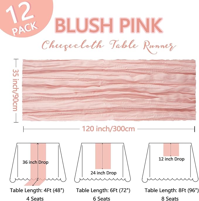 12 Pack Blush Pink Table Runner Cheesecloth 10Ft Gauze Cheese Cloth Table - Image 2