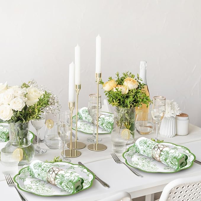 Willinglong 120 Pcs Floral Scalloped Paper Plates and Napkins Set, 2-ply Napkins - Image 4
