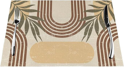 Mid Century Boho Arch Placemats Abstract Geometric Modern Aesthetic Rainbow Leaves Sun Washable Place Mats 12x18Inch for Dining Kitchen Farmhouse Decor 6 PCS
