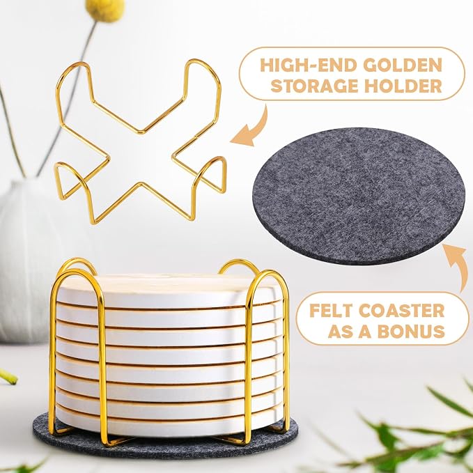Absorbent Ceramic Coasters Set of 4, Modern Marble Style Drink Coasters | 4 - Image 5