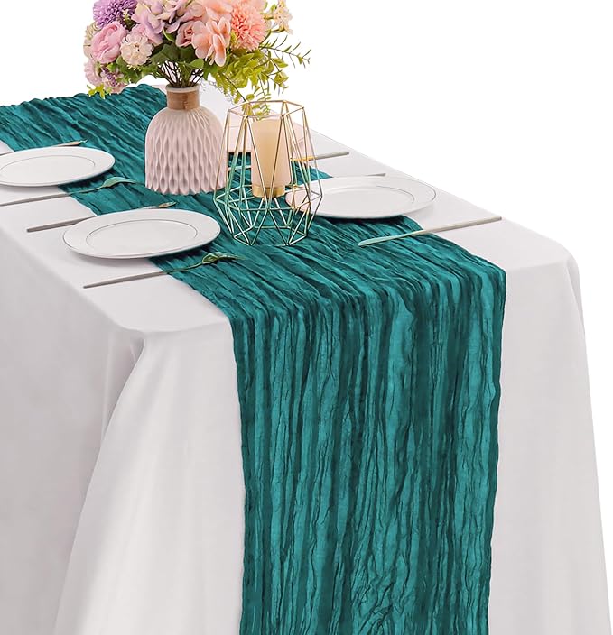 Teal 10FT Cheesecloth Table Runner Boho Gauze Fabric Table Runner Rustic Sheer by JALANCY