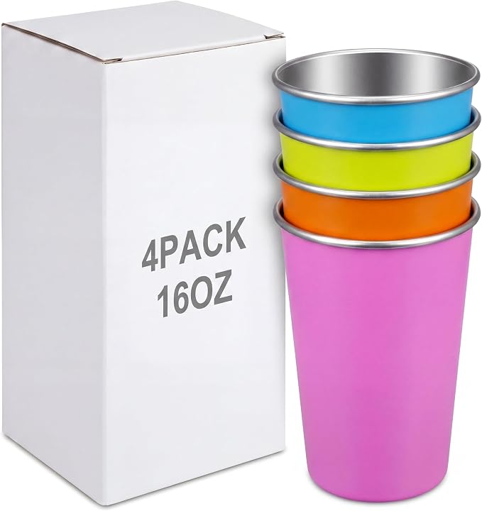 Mimorou 4 Pack Stainless Steel Pint Cups Metal Cups Unbreakable Drinking Water by Mimorou